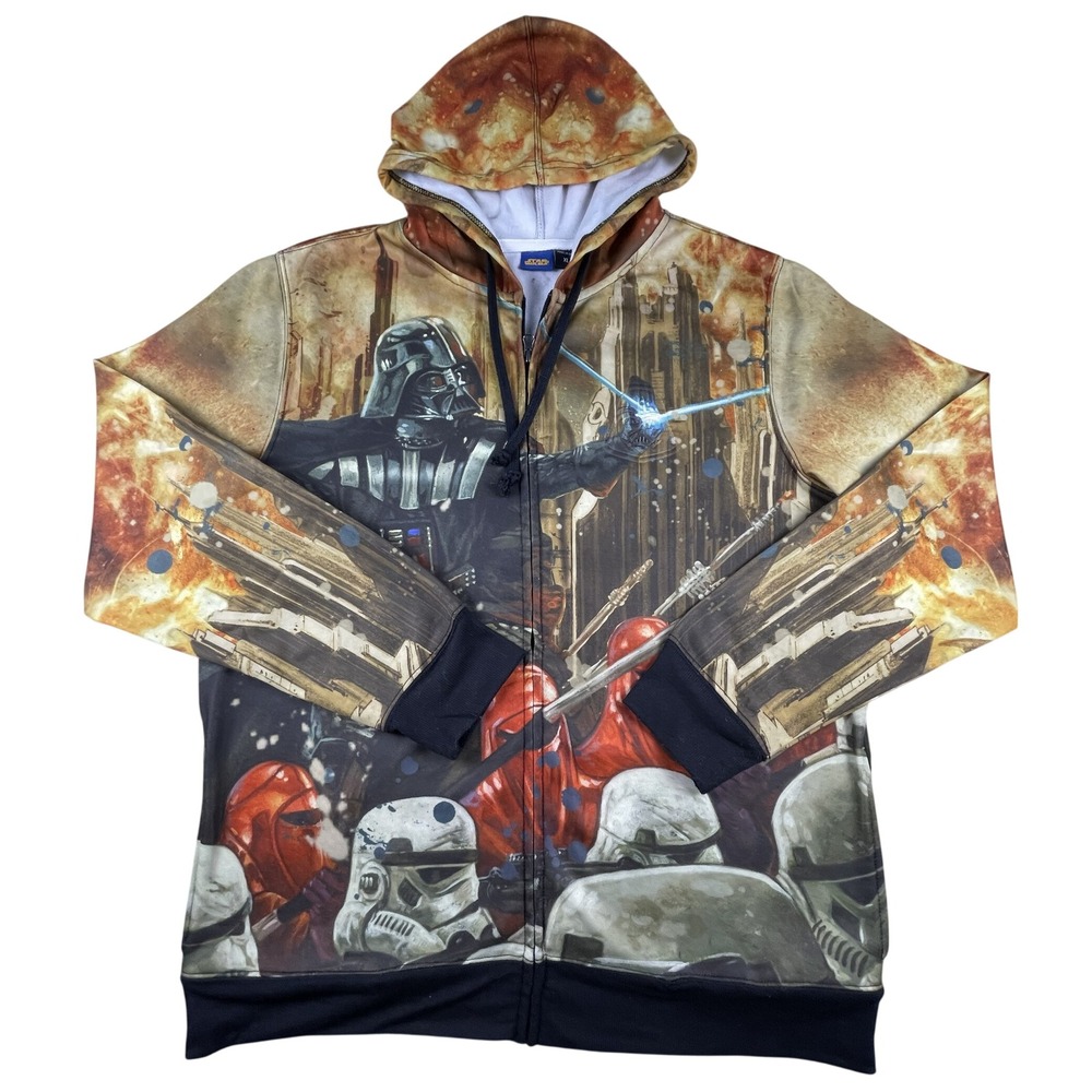 Star Wars Hoodie Mens XL Multicolor Darth Vader Stormtrooper All Over Print Zip